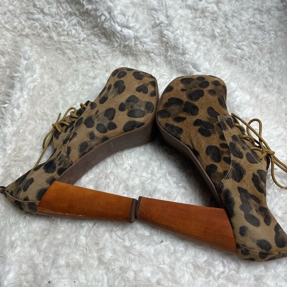 Jeffrey Campbell leather suede leopard prints platform heels lace up shoes SZ8.5 - Picture 5 of 11